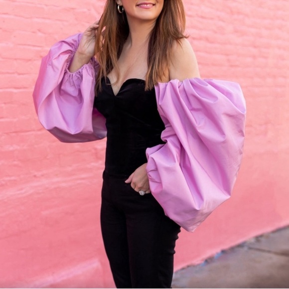 ZARA PUFF SLEEVES PINK VELVET BLACK BLOUSES LIMITED EDITION BLOGGER FAV - Picture 16 of 16